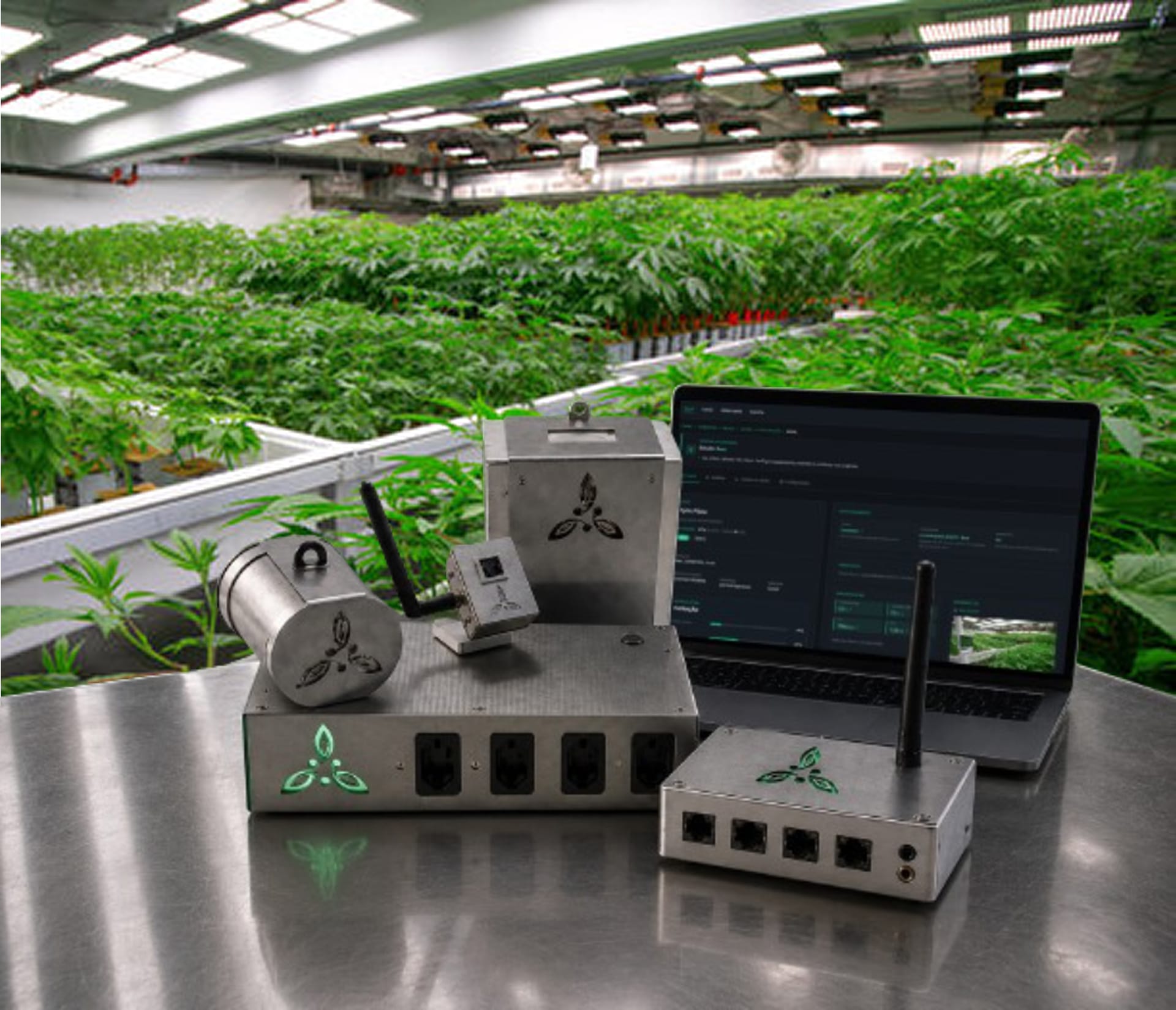Kit Growbot com dashboard controlando clima e irrigação